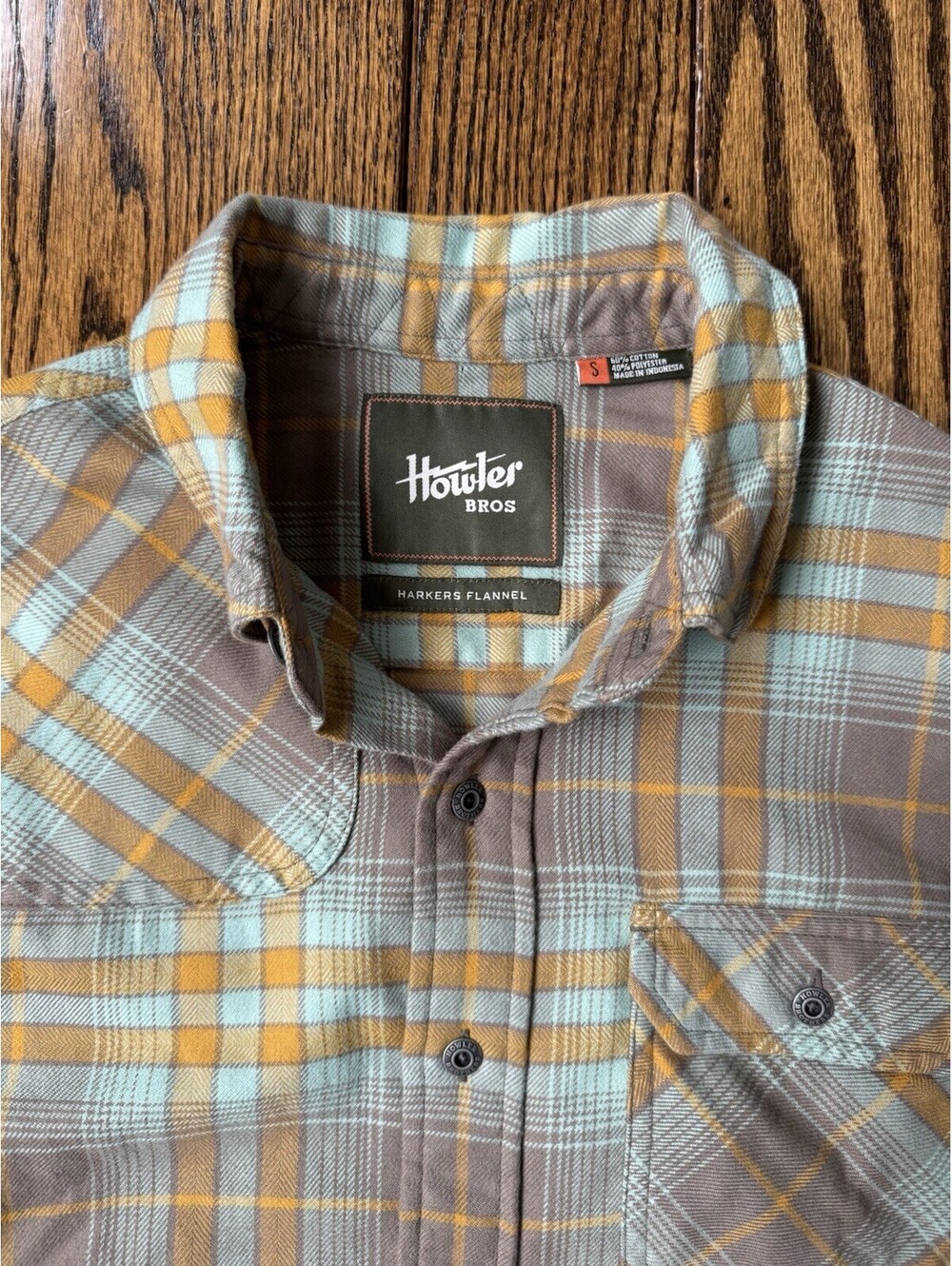 Howler Brothers Harker's Men's Flannel Kempton Plaid Taupe Shirt Size Small